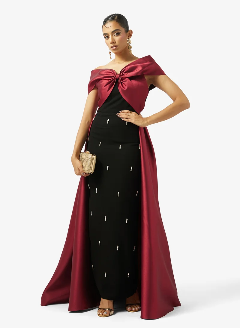Akadia Fashion  RIBBON BUST EXTENDED TAIL TAFFETA DRESS for Women | Best Price UAE